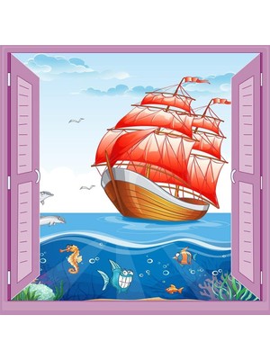 AyrStore Çocuk Odası Bebek Odası Pencere Poster Duvar Kağıdı Gemi