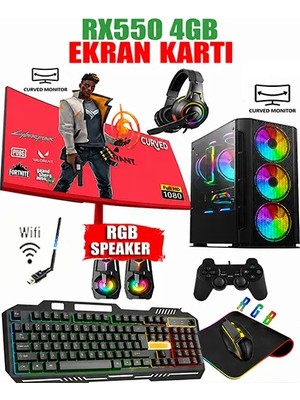 DMC N49X ( PUBG,GTA 5) i7 4770 32GB 256GB SSD 500GB HDD 4GB RX550,24''Curved Monitör Oyuncu Masaüstü Bilgisayar