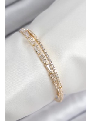 Renas Store Pirinç Zirkon Taşlı Su Yolu Model Gold Renk Kadın Bileklik - TJ-BB7881