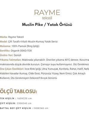 AyrStore Müslin Pike Çift Kişilik, 100% Pamuk 4 Katlı Kaliteli Müslin Yatak Örtüsü, Dekoratif Şık Yumuşak Hafif Yazlık Pike (Lacivert, Çift Kişilik 220X240 Cm)