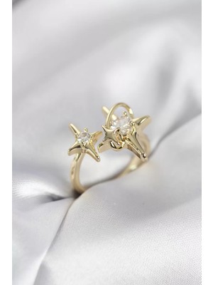 Renas Store Gold Renk Kutup Yıldızı Model Zirkon Taşlı Kadın Yüzük - TJ-BYK4125