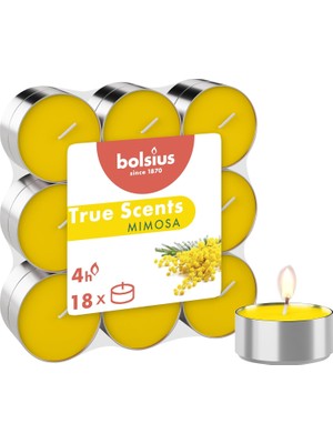 AyrStore Kokulu Tealight Mum, Mimosa Kokulu, Sarı Renkli, 18'li Paket, 4 Saatlik Uzun Yanma Süresi - Ev Mumu - Iç Dekorasyon - Doğal Özler - Doğal Vegan Içerir - Yağı Içermez