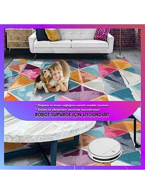 AyrStore Dizayn Dali Desenli Kadife Pamuk Tabanlı Yıkanabilen Kaydırmaz Antibakteriyel Salon Halısı 80X300