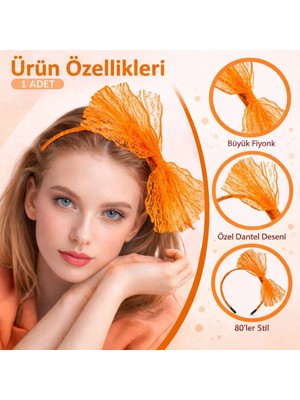 Renas Store 80’ler 90’lar Neon Turuncu Dantel Taç Fiyonklu