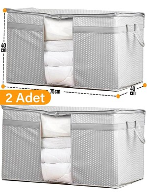 AyrStore 2 Adet - Pencereli Yastık Yorgan Hurcu 75 x 40 x 40 cm - Gri Benekli