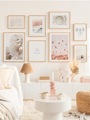 AyrStore 8 Parça Ahşap Çerçeve Görünümlü Mdf Tablo Seti
