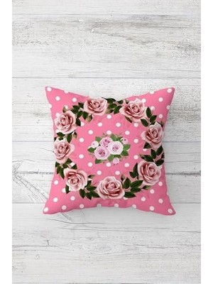 AyrStore Pelangi Gül Buketleri Çelenk Çiçek Gizli Fermuarlı Kırlent Kılıfı Koltuk Yastık Kılıfı TAKIM(4ADET), Koyu Pembe 45 x 45