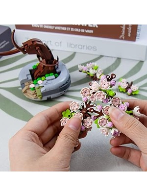 AyrStore Bonsai Ağacı Sukulent/sakura Saksı Bitki Yapı Blokları Seti, Hediyeler Için Yapay Çiçek Inşaat Kitleri, Yetişkinler/gençler Için Kendin Yap Buket Yapı Tuğlaları (Sakura)