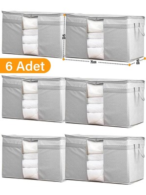AyrStore 6 Adet - Pencereli Yastık Yorgan Hurcu 75 x 40 x 40 cm - Gri Benekli