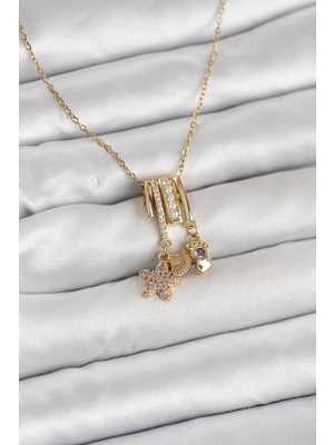 Renas Store 316L Çelik Gold Zirkon Taşlı Deniz Tema Charmlı Kadın Kolye - TJ-BKO11013