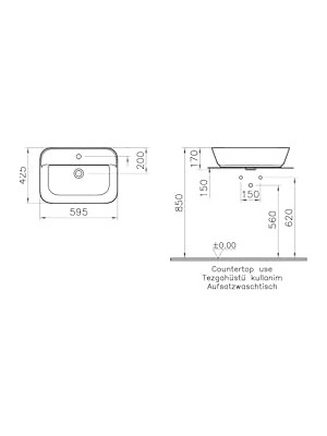 Geo 7426B003-0001 Dikdörtgen Çanak Lavabo, 60 Cm, Beyaz