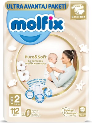 Molfix Bebek Bezi Pure&soft Mini 2 Beden Aylık Paket 112 Adet