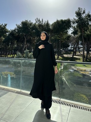 Esra Butik Günlük ve Umre Kullanımına Uygun Rabia Kumaş Siyah Ikili Takım