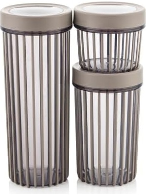 3'lü Çevir Aç Kapak Kavanoz Plastik Saklama Kabı Seti, Büyük, Orta, Küçük, 3 Boy (Bej)