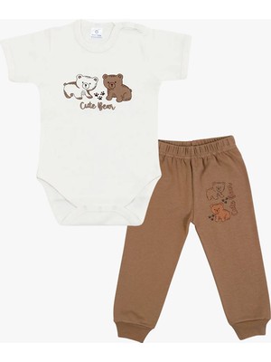 Luggi Baby Bisiklet Yaka Kısa Kollu Baskılı Erkek Bebek Çıtçıtlı Body ve Pantolon 2'li Takım