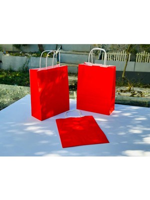 Orbak Kağıtçılık 1.kalite 18X8X24CM 3’lü Kırmızı Renkli Kraft Kağıt Çanta Hediye Poşeti Hediye Paketi Kraft Çanta