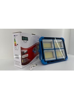 200W Güneş Enerjili LED Projektör Hs 4016 – IP55 Su Geçirmez, 4 Fonksiyonlu, Taşınabilir Şarjlı Işık