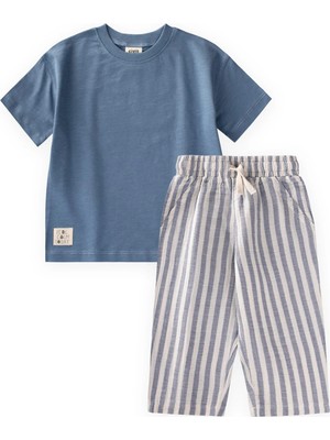Cigit Müslin Şalvarlı T-Shirt Takım 2-10 Yaş Indigo Mavi