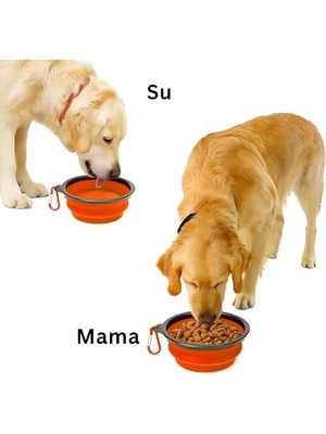 Tech Butiq Katlanabilir Silikon Mama ve Su Kabı – 350 ml - Turuncu, Askı Aparatlı, Taşınabilir, Katlanabilir Pet Mama Kabı – Kedi ve Köpekler Için Seyahat Dostu Mama Kasesi