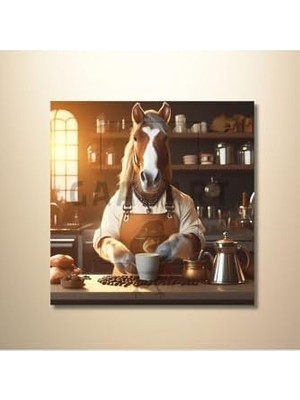 Kare Kanvas Kahve Köşesi Cafe Tablosu Barista Kahverengi At, 90 x 90