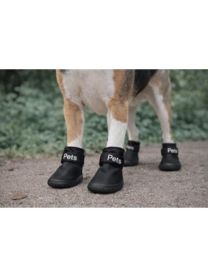 Tech Butiq Köpek Ayakkabısı 4’lü Set Su Geçirmez Kaymaz Tabanlı Köpek Botu Küçük Orta Irk Köpekler Için Koruyucu Patik Yağmur Kar Çamur Için Dayanıklı Evcil Hayvan Ayakkabısı Siyah (Medium)