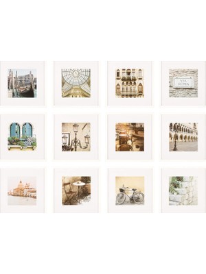 Gallery Perfect 12 Parça Beyaz Kare Fotoğraf Çerçevesi Galeri Duvar Kiti Dekoratif Sanat Baskıları ve Asma Şablonu ile