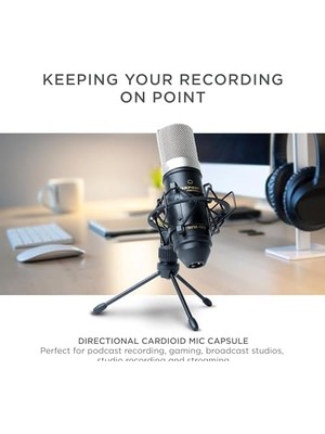 Professional MPM-1000 - Podcast, Akış, Şarkı Söyleme, Tele-Çalışma ve Oyun Için Masa Standı ve Kablolu Xlr Kondenser Stüdyo Mikrofonu