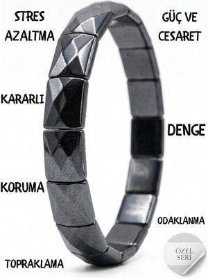 MMİF Hematit Doğaltaş Bileklik, Özel Seri ,metalik Gri, Iç Ölçü 17CM, Mmif