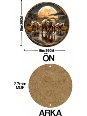 Dekoratif Uv Baskılı 3D Gürünümlü Mdf Duvar Süsü – Fil ve Dolunay Tasarımı DT096,AHŞAP DT96 20 x