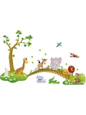 Duvar Çıkartmaları, Çocuk Odası Için Hayvan Figürlü Çıkartmalar, 60X90CM Çıkarılabilir Aslan, Zürafa, Fil Desenli, Orman Temalı Dekoratif Duvar Stickerları