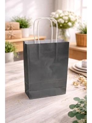 Die Grup Çelikpençe Kraft Kağıt Çanta, Büküm Saplı, 25X31X12 Cm, Hediyelik Butik Mağaza Poşeti, 25 Adet (Siyah)