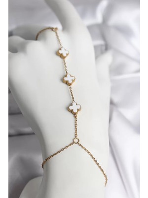Renas Store 316L Çelik Gold Renk Beyaz Yonca Model Kadın Şahmeran - TJ-SN734