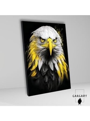 Tekli Dikey Kanvas Duvar Tablosu Sarı Detaylı Siyah Beyaz Kartal, 50 x 70