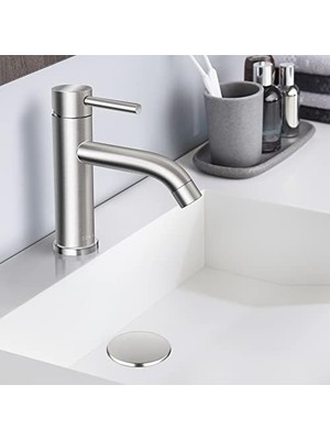 Soka Banyo Lavabo Bataryası Tek Saplı Paslanmaz Çelik Tuvalet Ticari Banyo Bataryası Küvet Lavabo Muslukları Güverte Levhası ve Açılır Tahliye Tertibatı 1 ve 3 Delik Için Uygun, Fırçalanmış Nikel