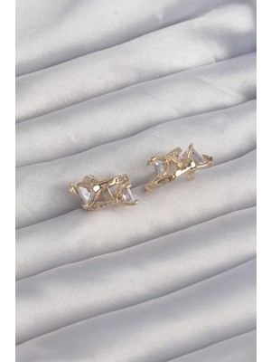 Renas Store Pirinç Gold Renk Iri Zirkon Taşlı Kıvrımlı Kelebekli Halka Küpe - TJ-BKP9289
