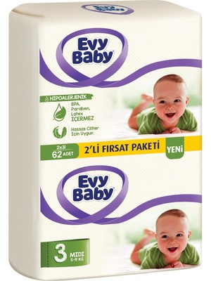 Evy Baby Bezi Midi 2'li Paket 3 Beden 62 Adet