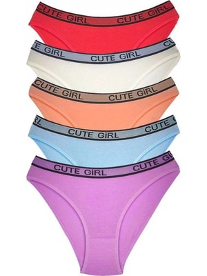 MiraLive 5 Adet Beli Yazılı Pamuklu Kalın Lastik Kadın Slip Külot