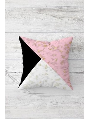 Pelangi Geometrik Üçgen Desenli Gizli Fermuarlı Kırlent Kılıfı Koltuk Yastık Kılıfı TAKIM(4ADET), Pembe-Siyah 45 x 45