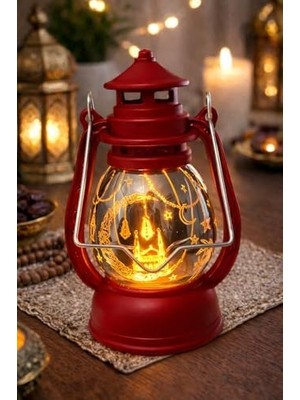 Askılı Fener Ramazan Süsleri, Ramazan Tavan Süsü Sarı Işıklar Işıkları Aydınlatmalı Şerit LED Ramazan Süsü LED Işık Kırmızı