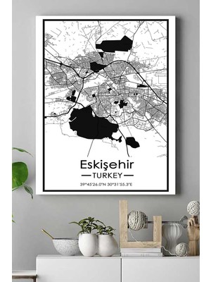 (PSTER18624) Eskişehir Harita Dekoratif Tasarım Kanvas Tablo 50 x 70