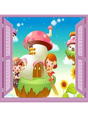 Çocuk Odası Bebek Odası Pencere Poster Duvar Kağıdı Mantar Ev