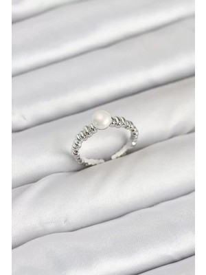 Renas Store Pirinç Gümüş Renk Göbek Inci Model Kadın Yüzük - TJ-BYK3887