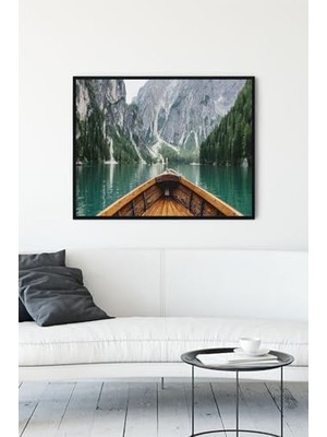 (PSTER10757) Tekne ve Göl Manzara Çerçeveli Tablo (50X70CM)