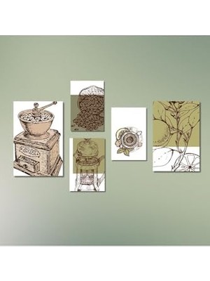 5 Parçalı Kanvas Mutfak ve Cafe Tablosu Kahve Köşesi Teması, 30 x 40
