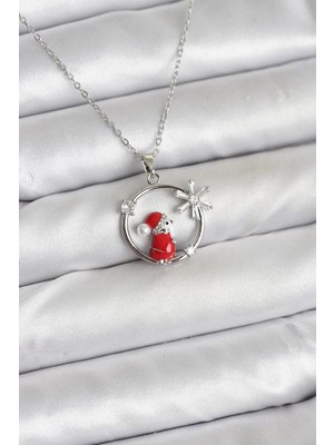 Renas Store 316L Çelik Zincir Gümüş Zirkon Taşlı Yılbaşı Tema Kadın Kolye - TJ-BKO10719