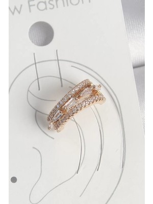 Renas Store Pirinç Gold Renk Zirkon Taşlı 3'lü Sıralı Model Kadın Kıkırdak Küpe - TJ-BKP10580