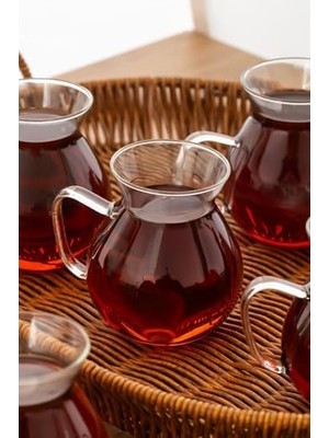 15528 Keyfi Ala 6'lı 200 ml Borosilikat Cam Kulplu Çay Bardağı Seti