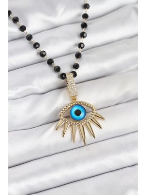 Renas Store 316L Çelik Zincir Kristal Boncuklu Göz Model Kadın Kolye - TJ-BKO10564