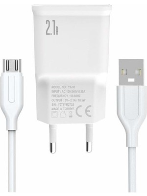 Yetty 2 In 1 Şarj Cihazı +1m Micro USB Kablo Beyaz YT-30M (Micro) (Türkiye De Üretilmiştir)