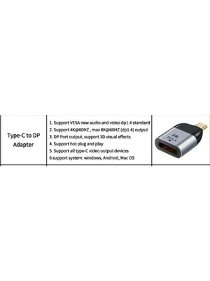 Type C To Displayport Kablo Ucu Dp Mini Çevirici Dönüştürücü Adaptör